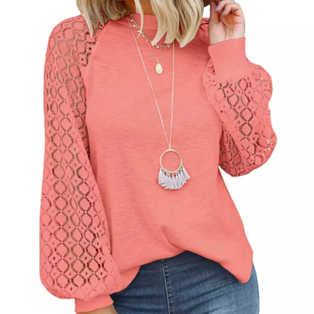 Miholl Coral Lace Sleeve Zip Closure Top Sz XL